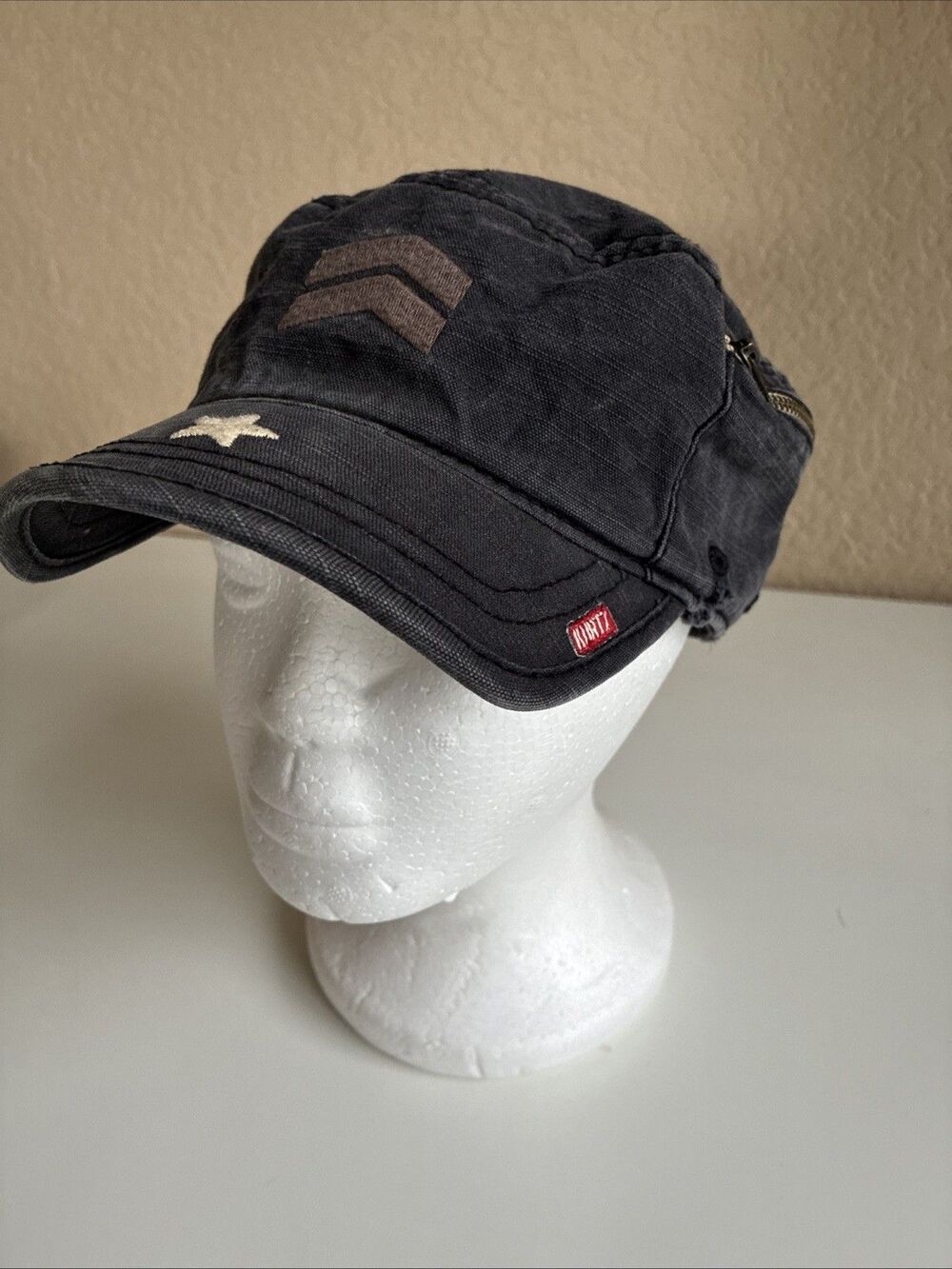 Kurtz Men's Fritz Airborne Navy Distressed Cotton Military Cap Hat Charcoal Gray